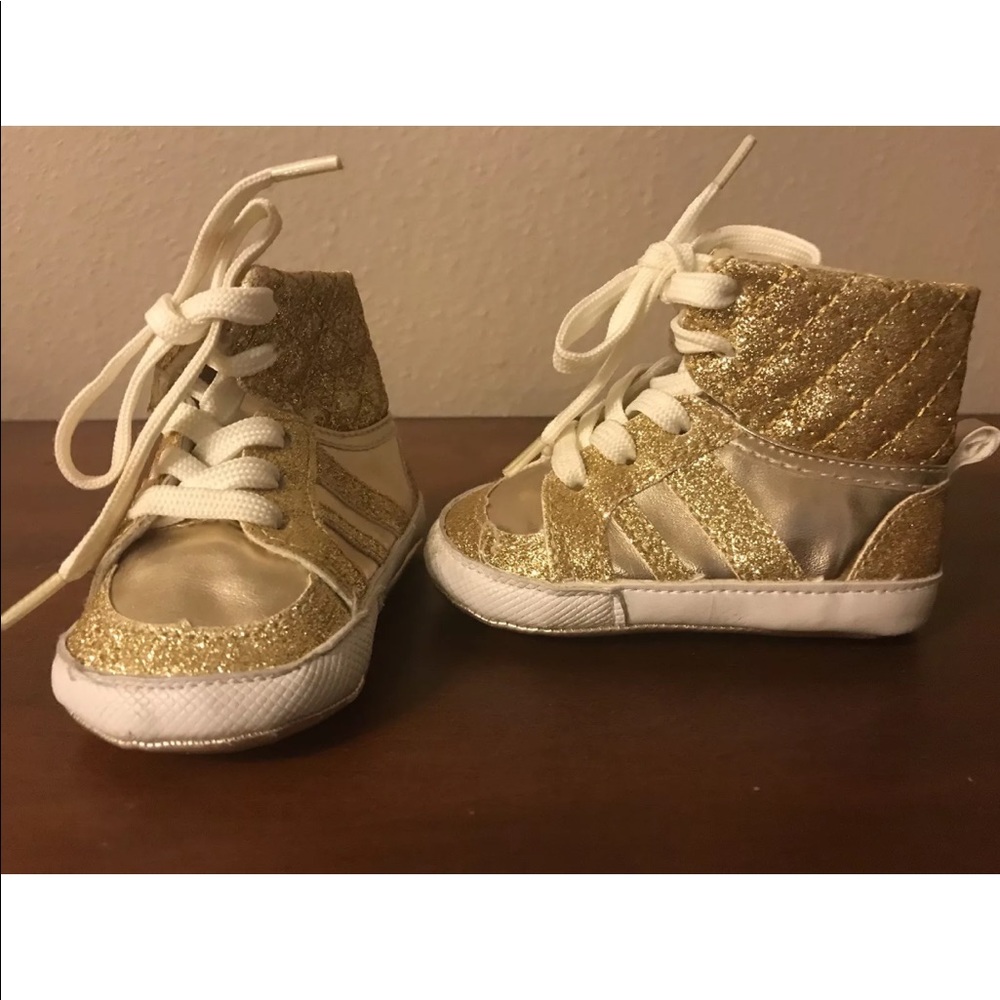infant girls gold glitter high top sneakers